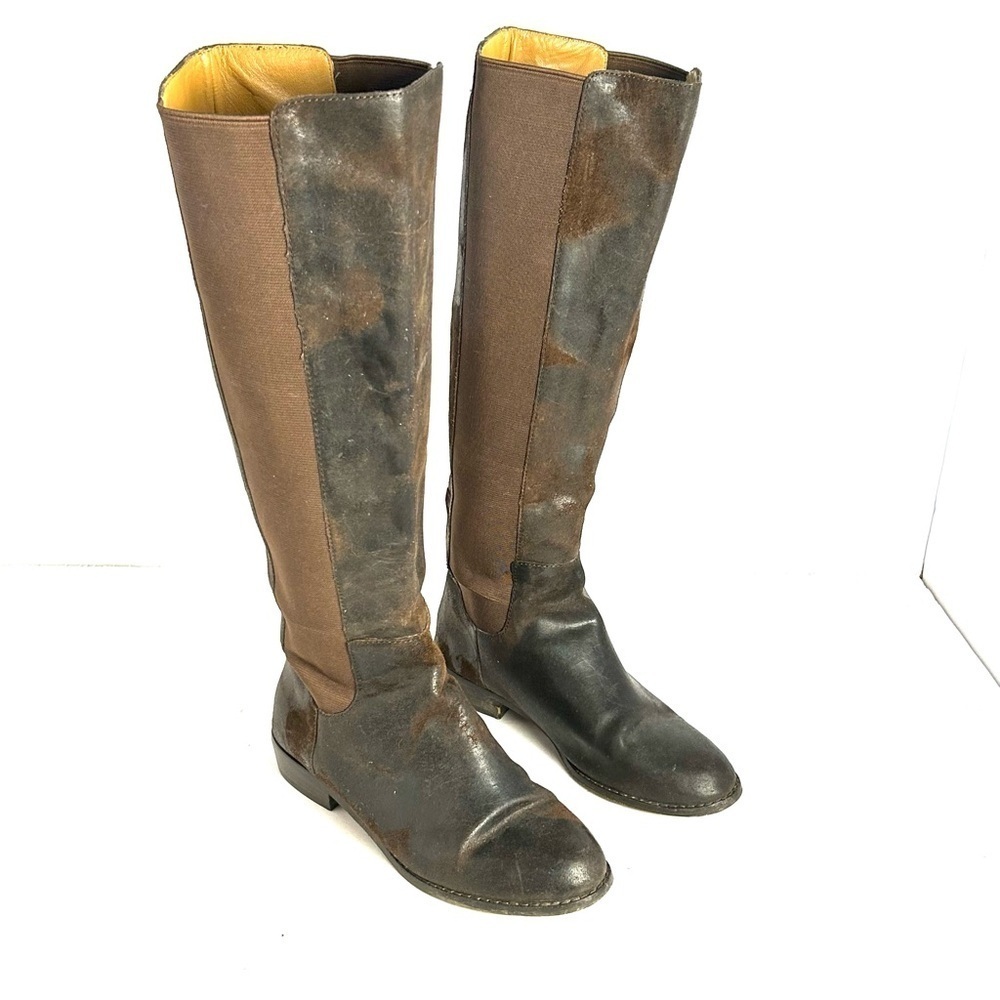 KORS Michael Kors Dark Brown Waxy Suede Leather Knee Boots Size 6 TINY FLAW
